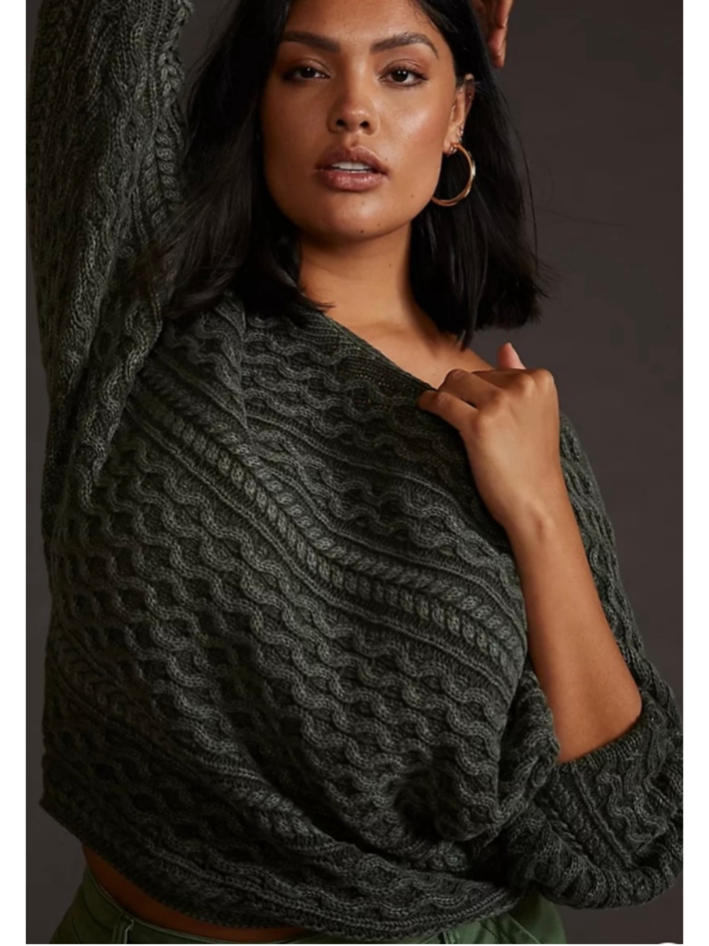 PILCRO Cable-knit Cotton Micro Fisherman Sweater (Sz S)